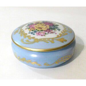 Vintage Limoges France Porcelain Trinket Box With Lid Floral Design Gold Accents